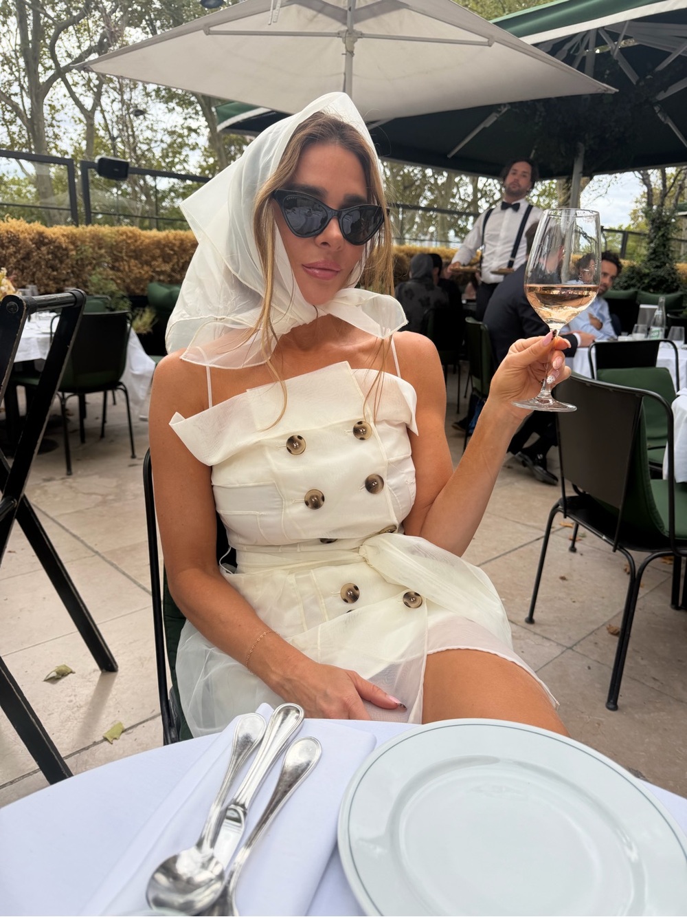 Organza Ivory Double-Breasted Mini Dress with Sheer Overlay